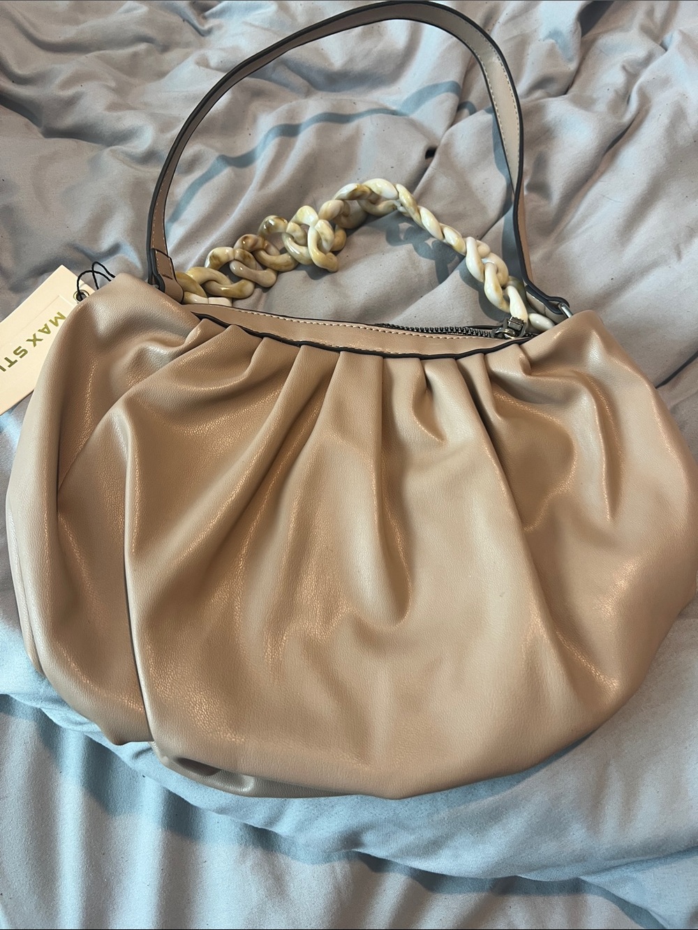 Max Studio Beige Shoulder Bag with Marbled Chain